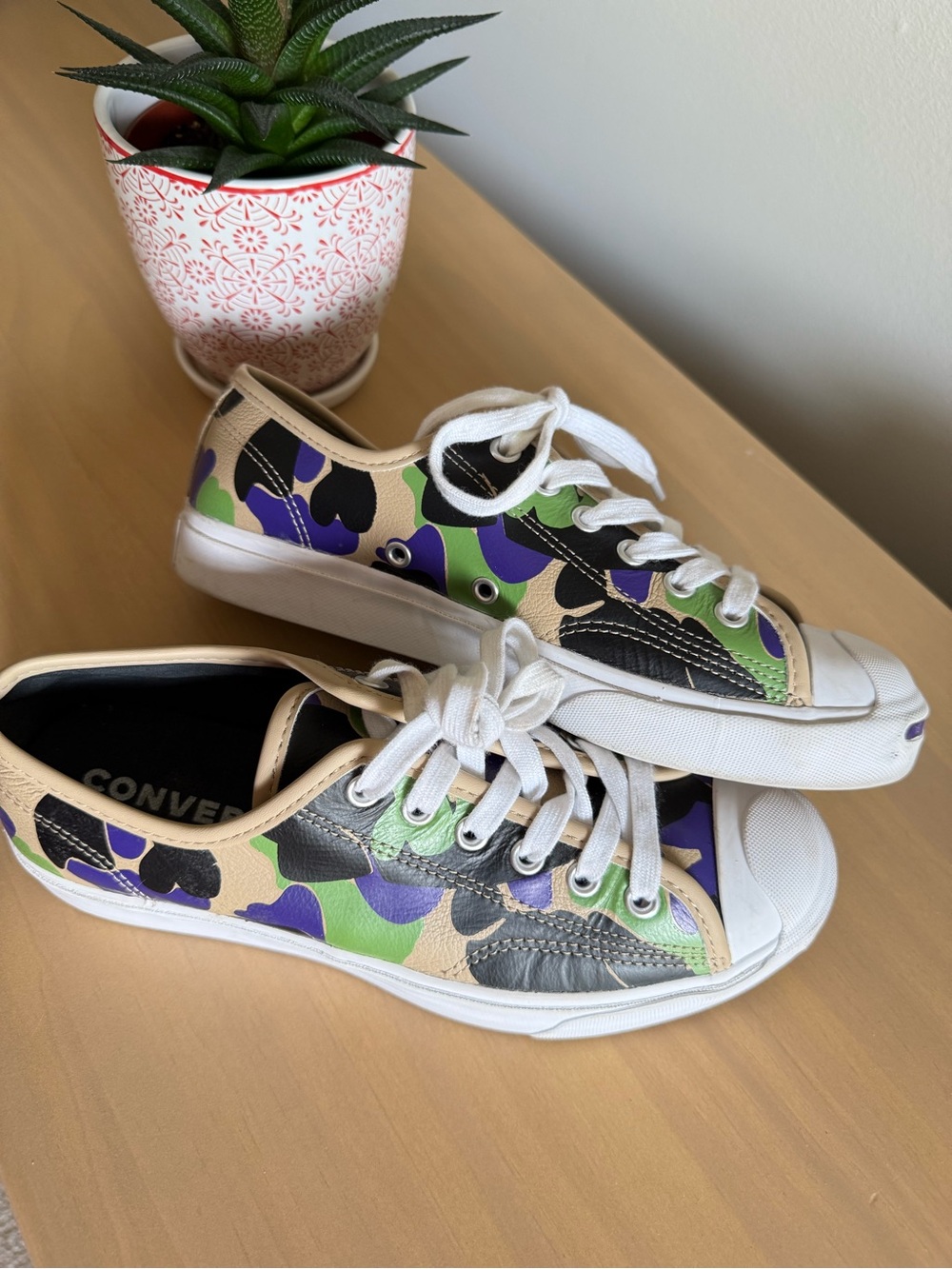 Converse Jack Purcell Low Candied Ginger Camo Sneakers Green Purple Leather 5.5